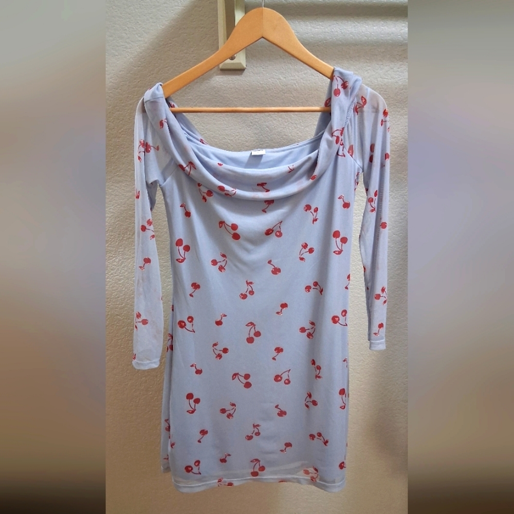 Cherry Print Cowl Neck Dress